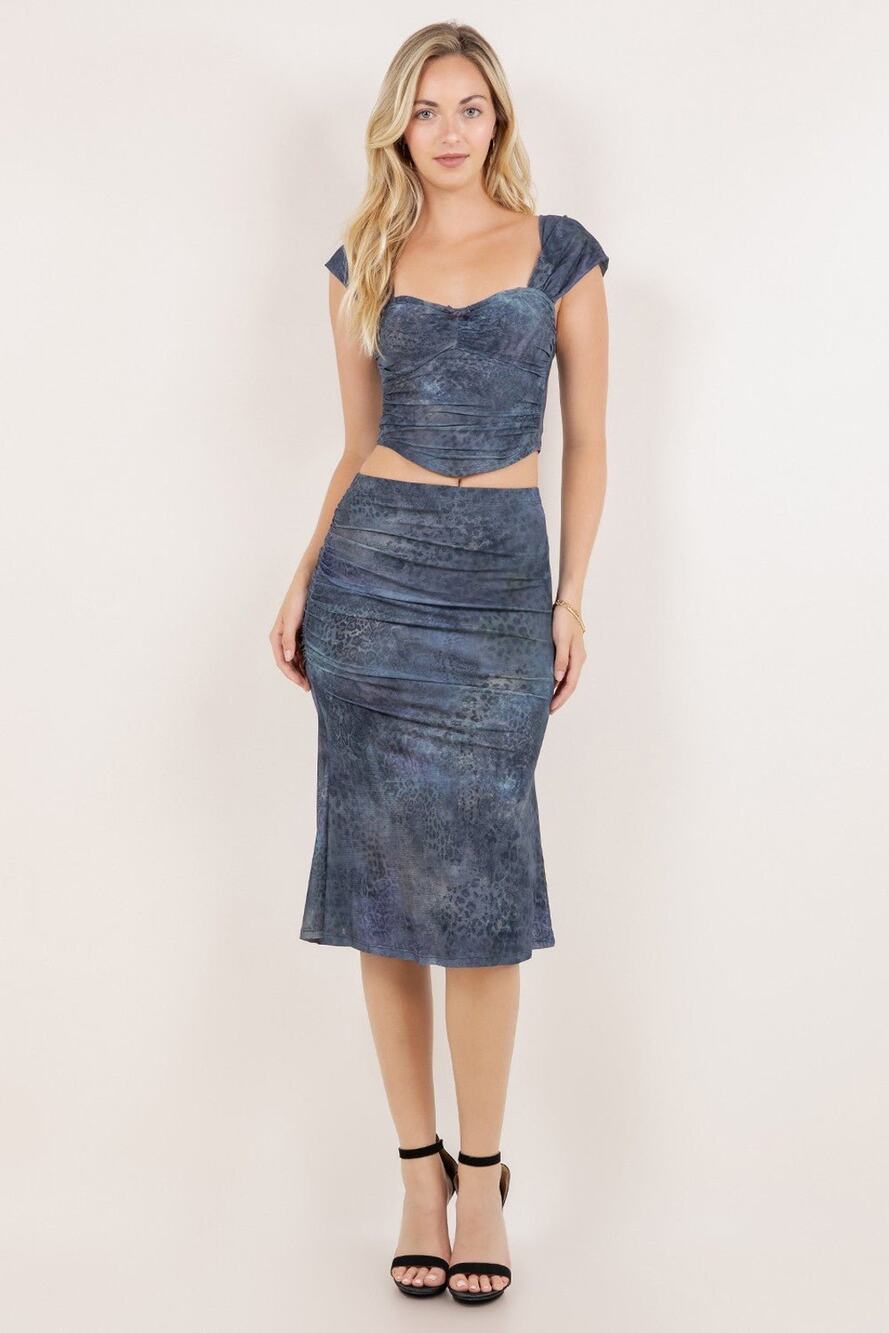Leopard Print Navy Crop Top & Midi Skirt Set | Trendy Two-Piece Outfit